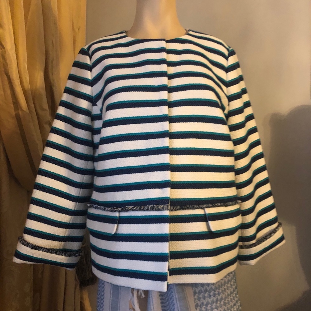 Talbots Cotton Stripped Jacket,sz.14P,New No Tags